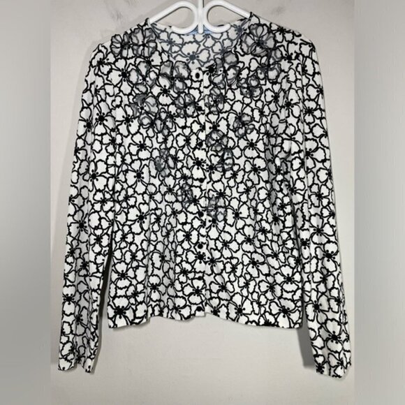 Bluemarine Italy Floral Black White Cardigan size I44 - Picture 3 of 9